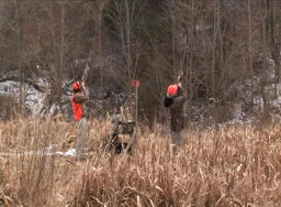 Hunters Euro-shooting at high-flying birds.